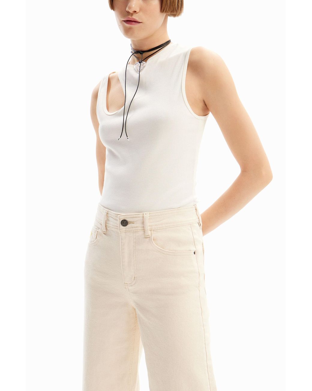 Desigual Natural Cropped Culotte Jeans, Cotton