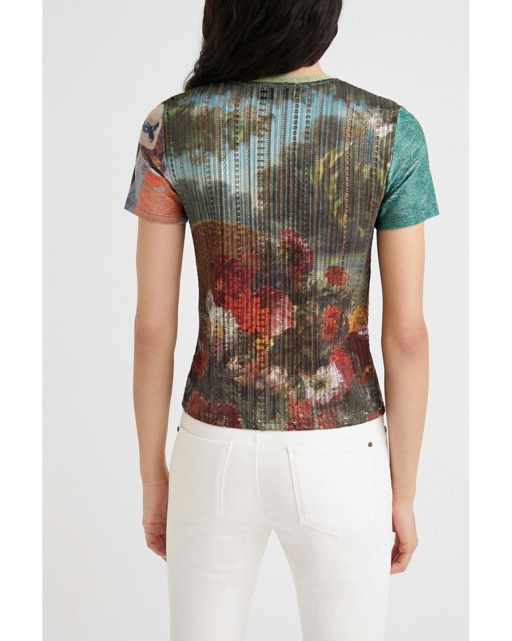 Desigual Green Portrait Artwork T-Shirt, Polyester