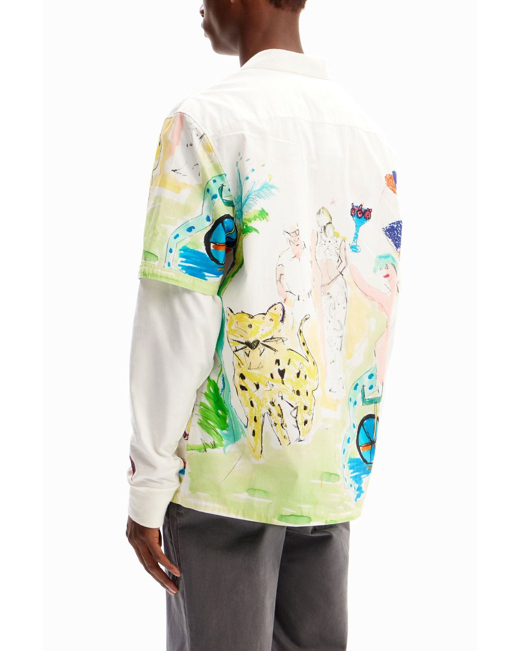 Desigual White Arty Resort Shirt, Cotton for men