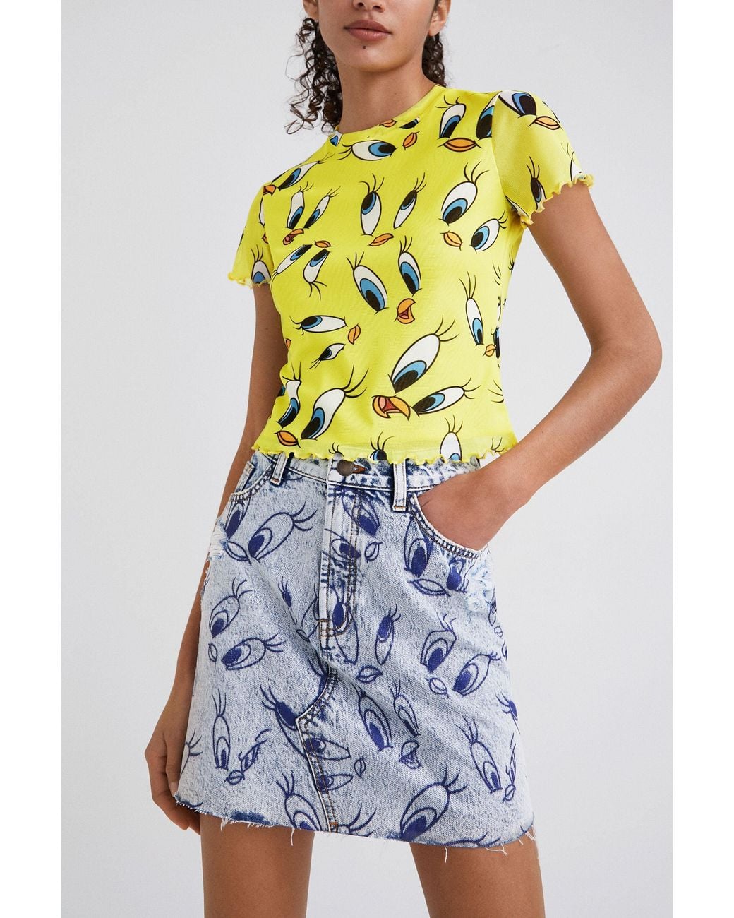 Desigual Blue Tweety Denim Mini Skirt, Cotton