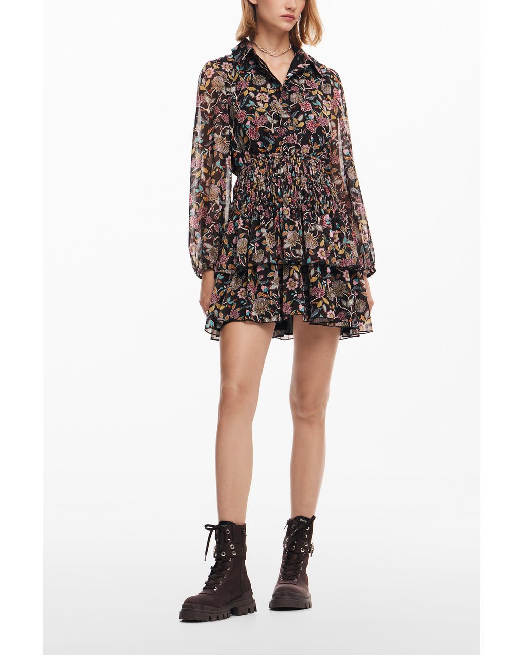 Desigual Red Short Floral Dress, Polyester