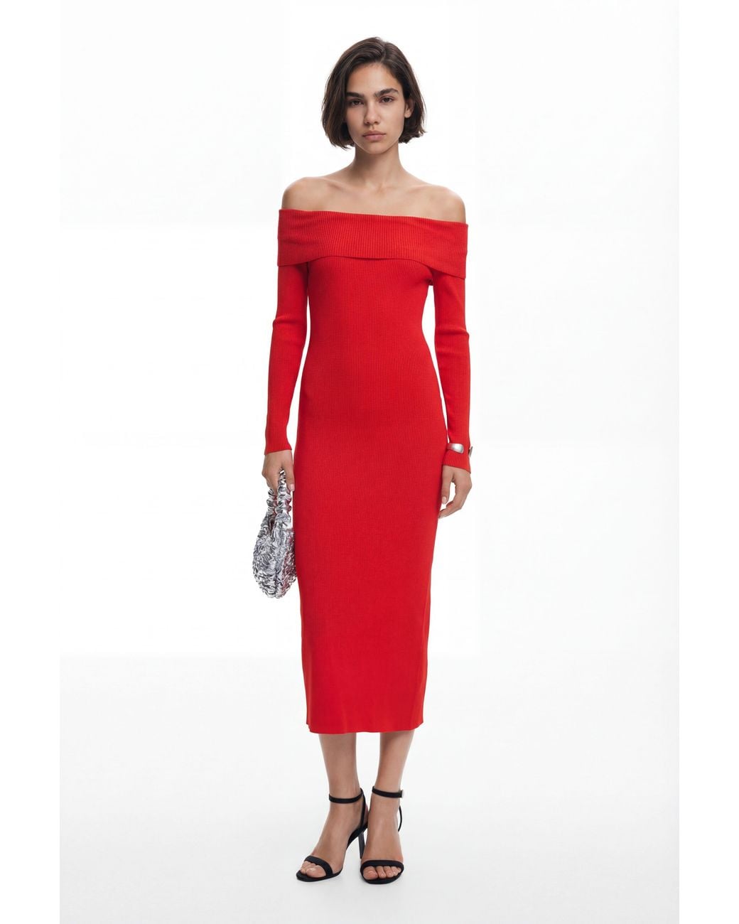 Desigual Red Bardot Neckline Dress