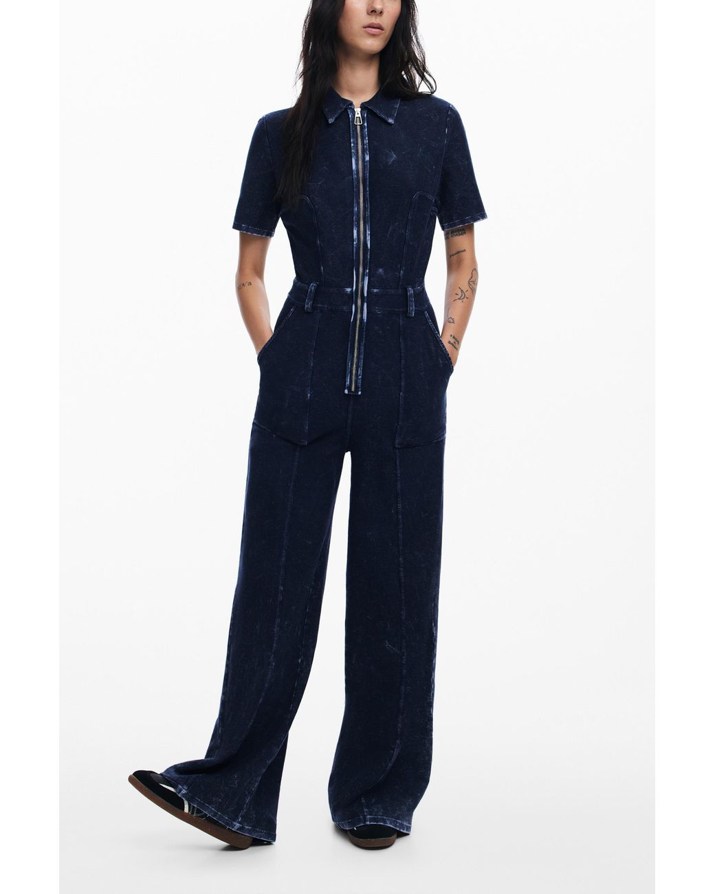 Desigual Blue Washed-Effect Denim Jumpsuit, Cotton