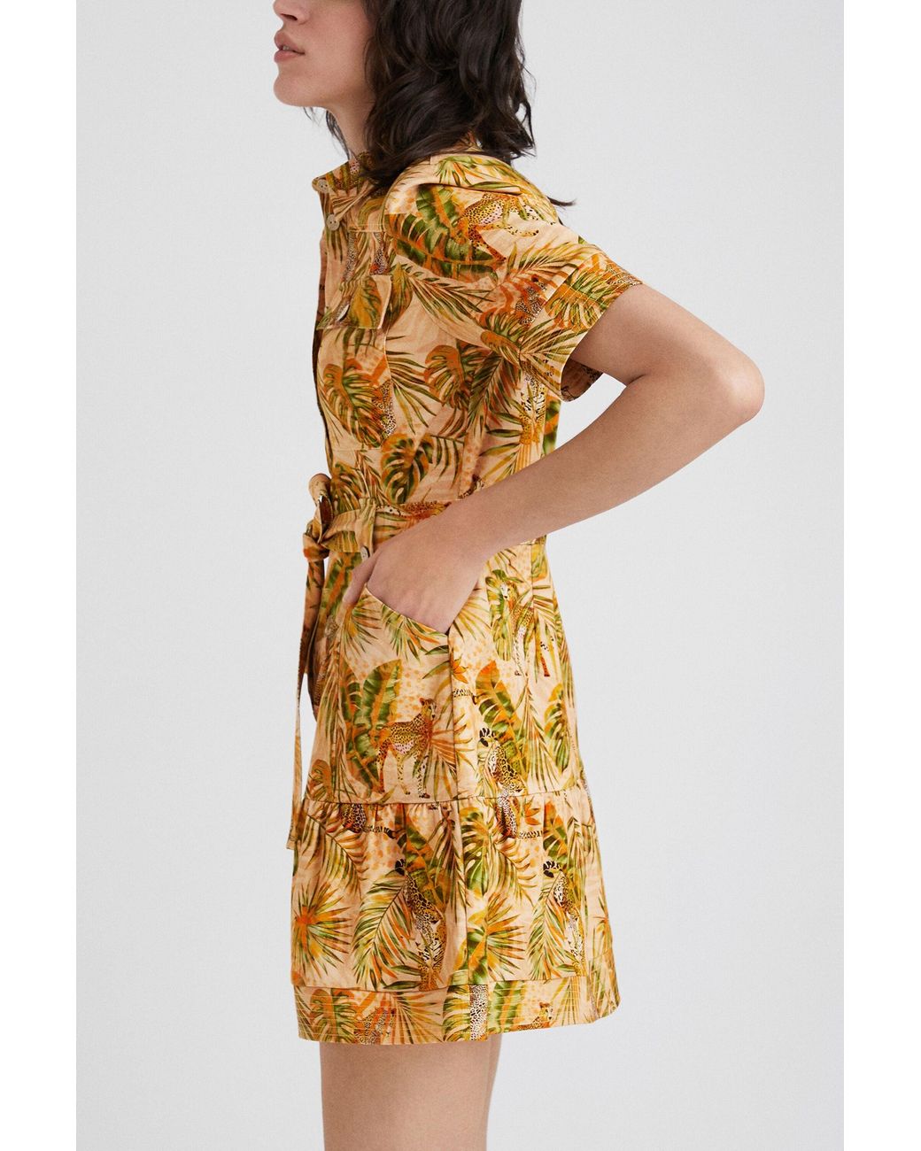 Desigual Metallic Tropical Shirt Dress, Cotton