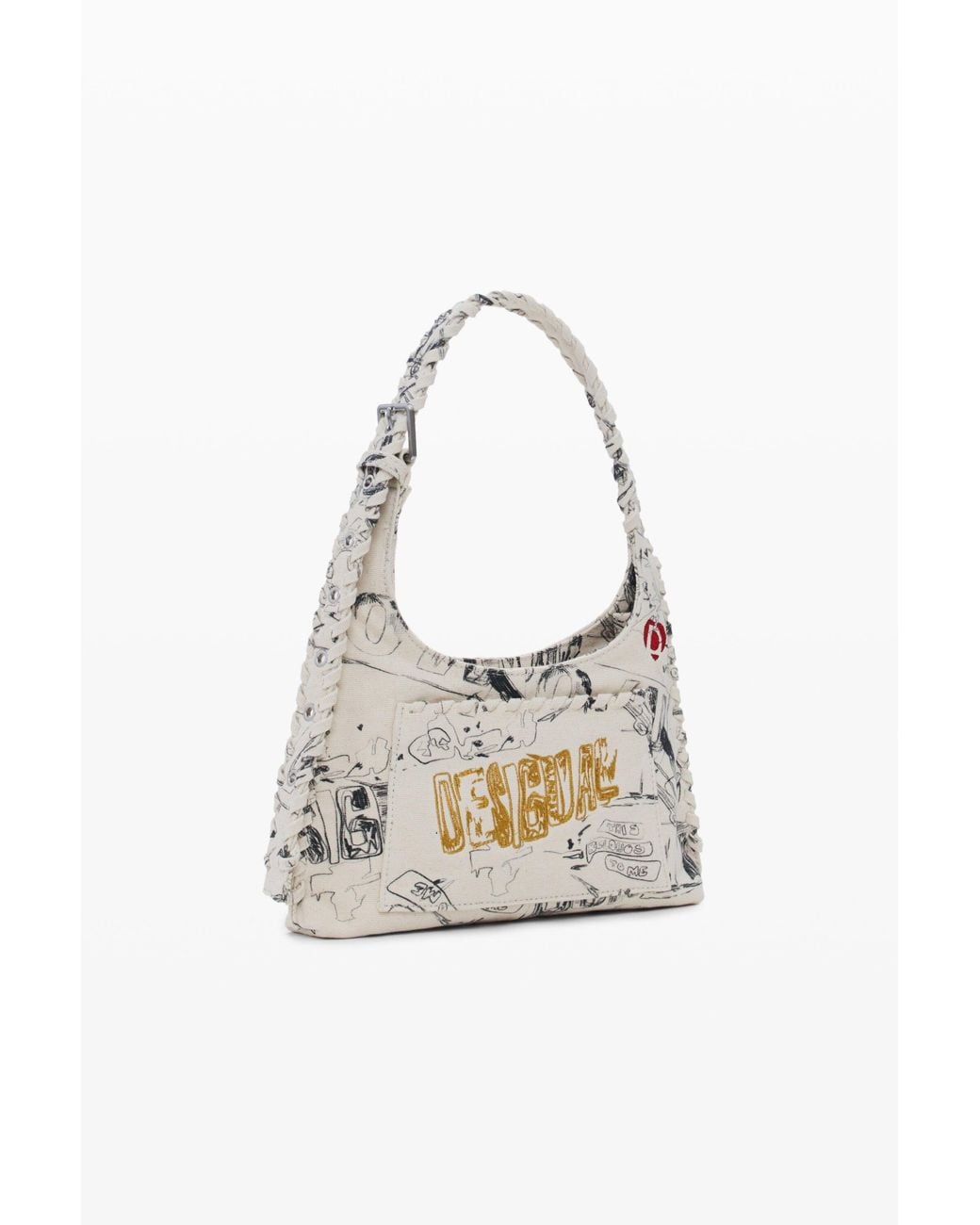 Desigual White Medium Bag With Lettering, Cotton
