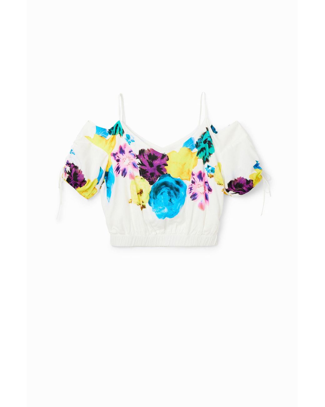 Desigual Blue M. Christian Lacroix Short Gathered Floral Blouse, Viscose