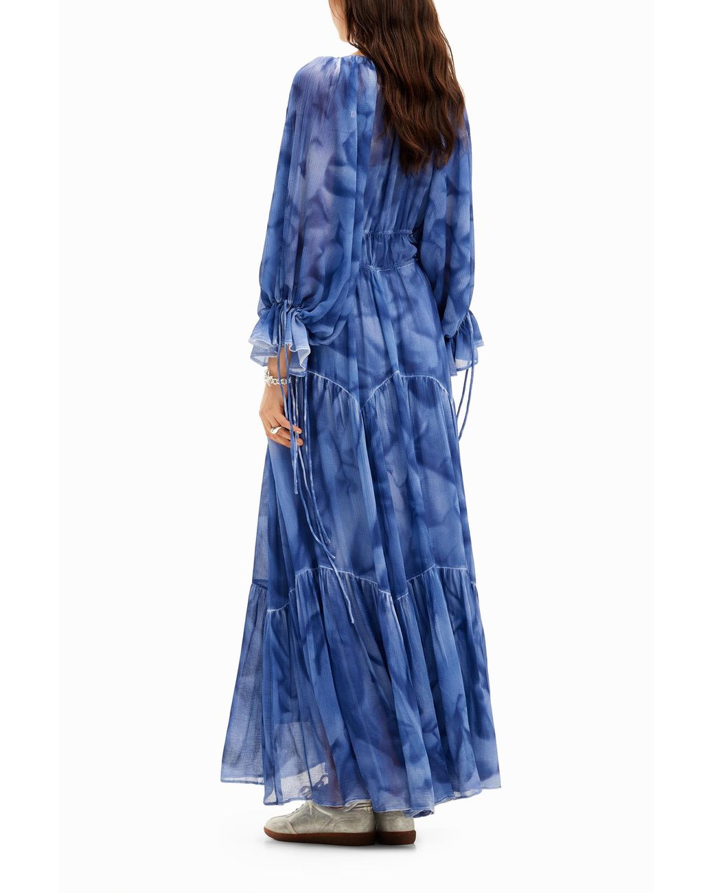 Desigual Blue Long Tie Dress, Polyester
