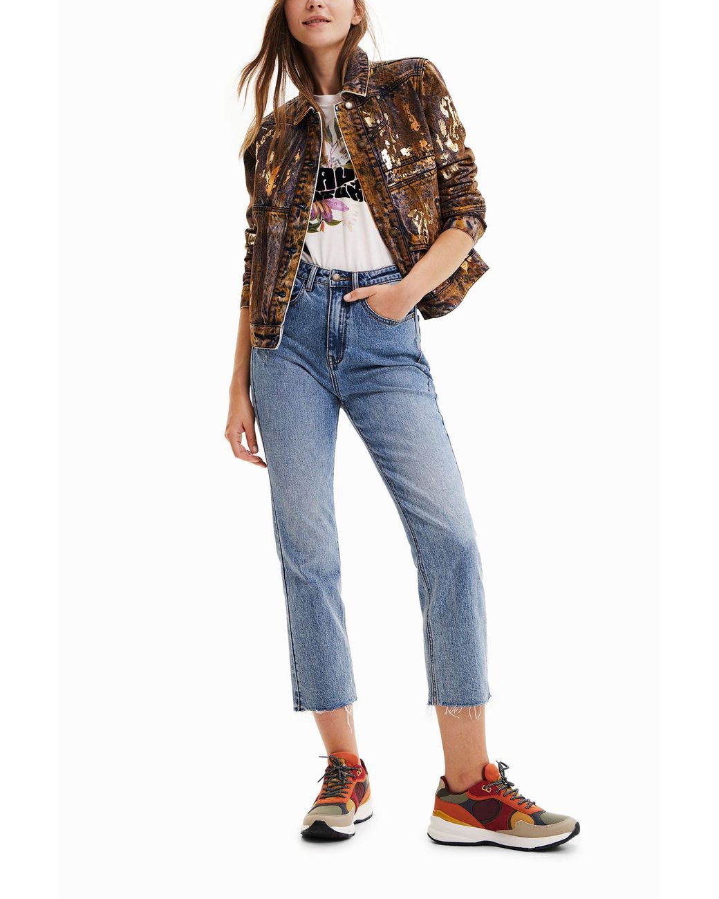 Desigual Blue Metallic Denim Trucker Jacket, Cotton