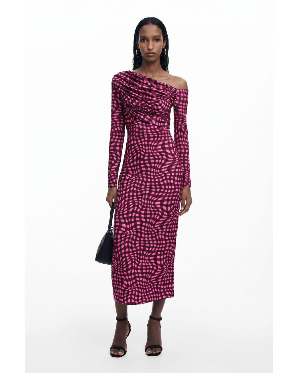 Desigual Purple Psychedelic Checkered Dress, Polyester