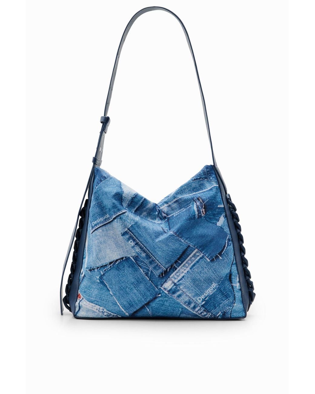 Desigual Blue Large Denim Patchwork Bag, Polyester
