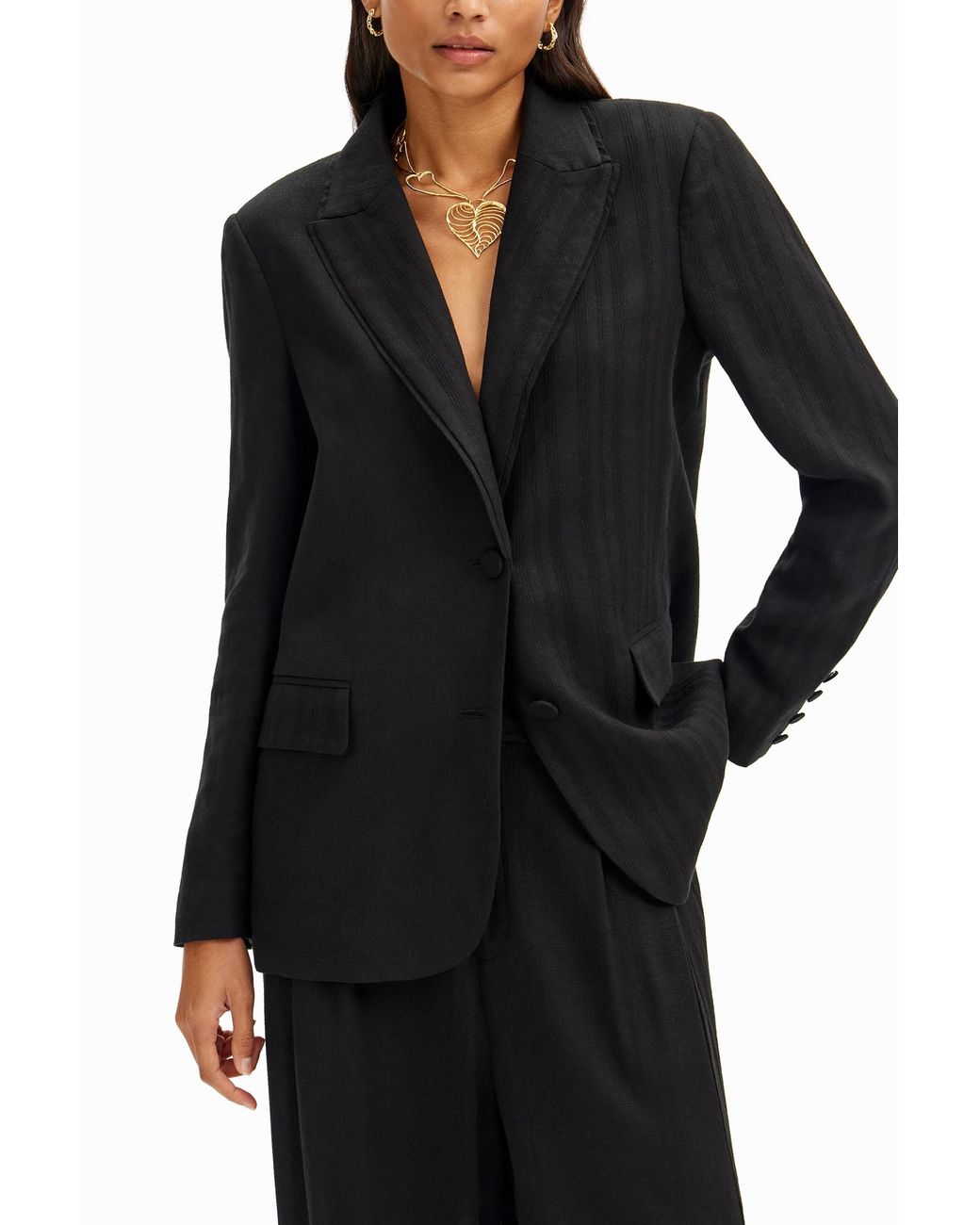 Desigual Black Straight Textured Blazer