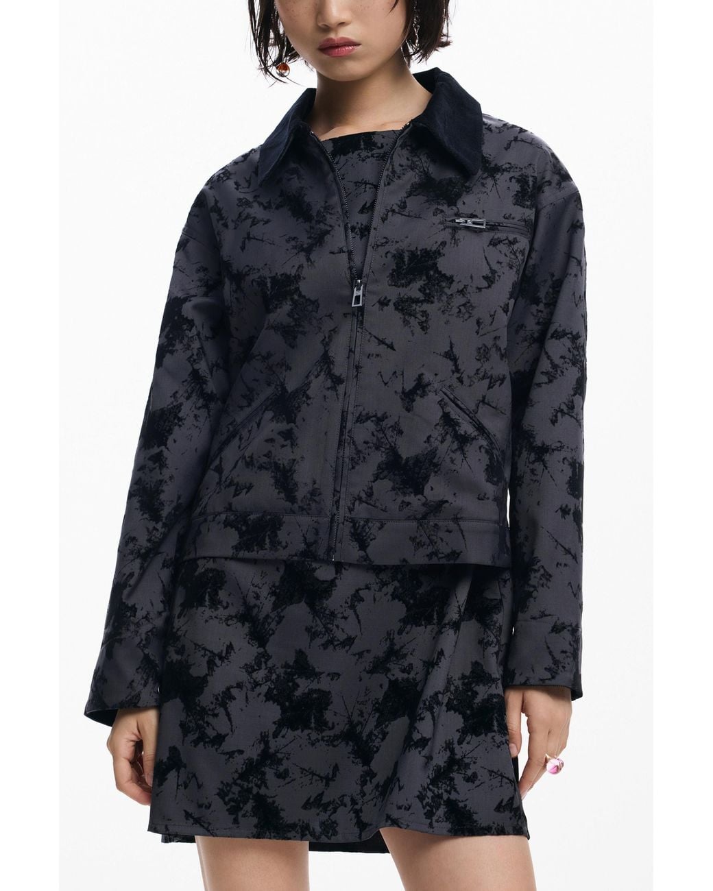 Desigual Blue Short Jacket With Embroidery, Polyester