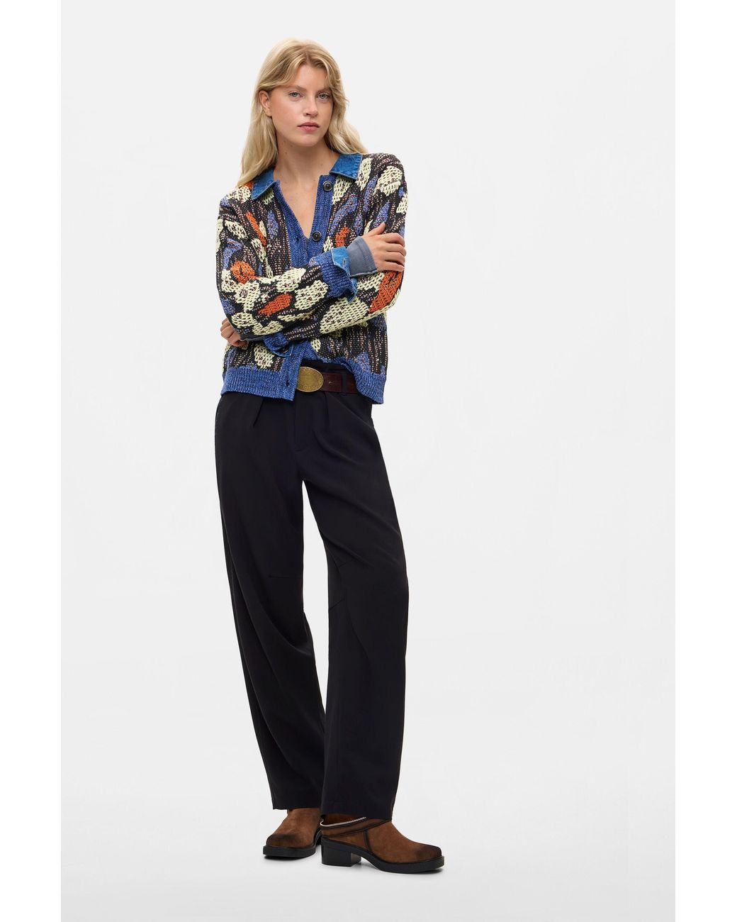 Desigual Blue Jacquard Jacket With Denim Details
