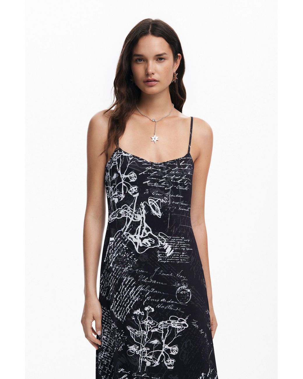 Desigual Black Floral Printed Pleated Midi Dress