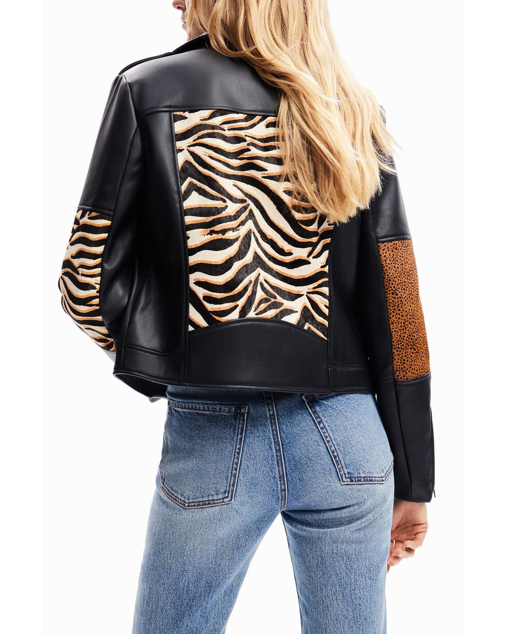 Desigual Black Patchwork Leather Biker Jacket