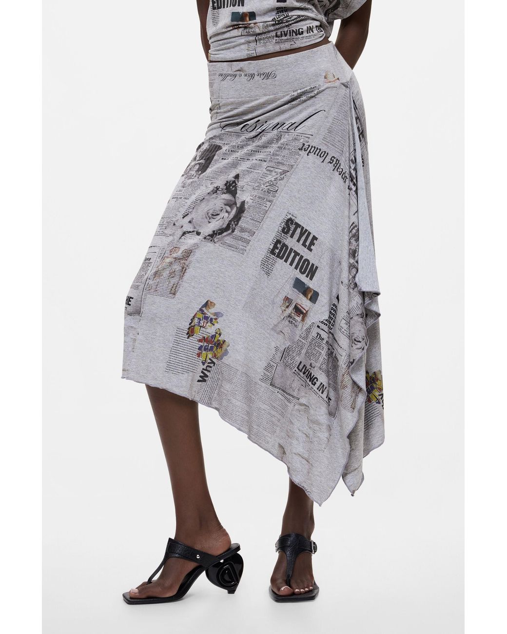 Desigual Blue Asymmetrical Printed Skirt, Viscose
