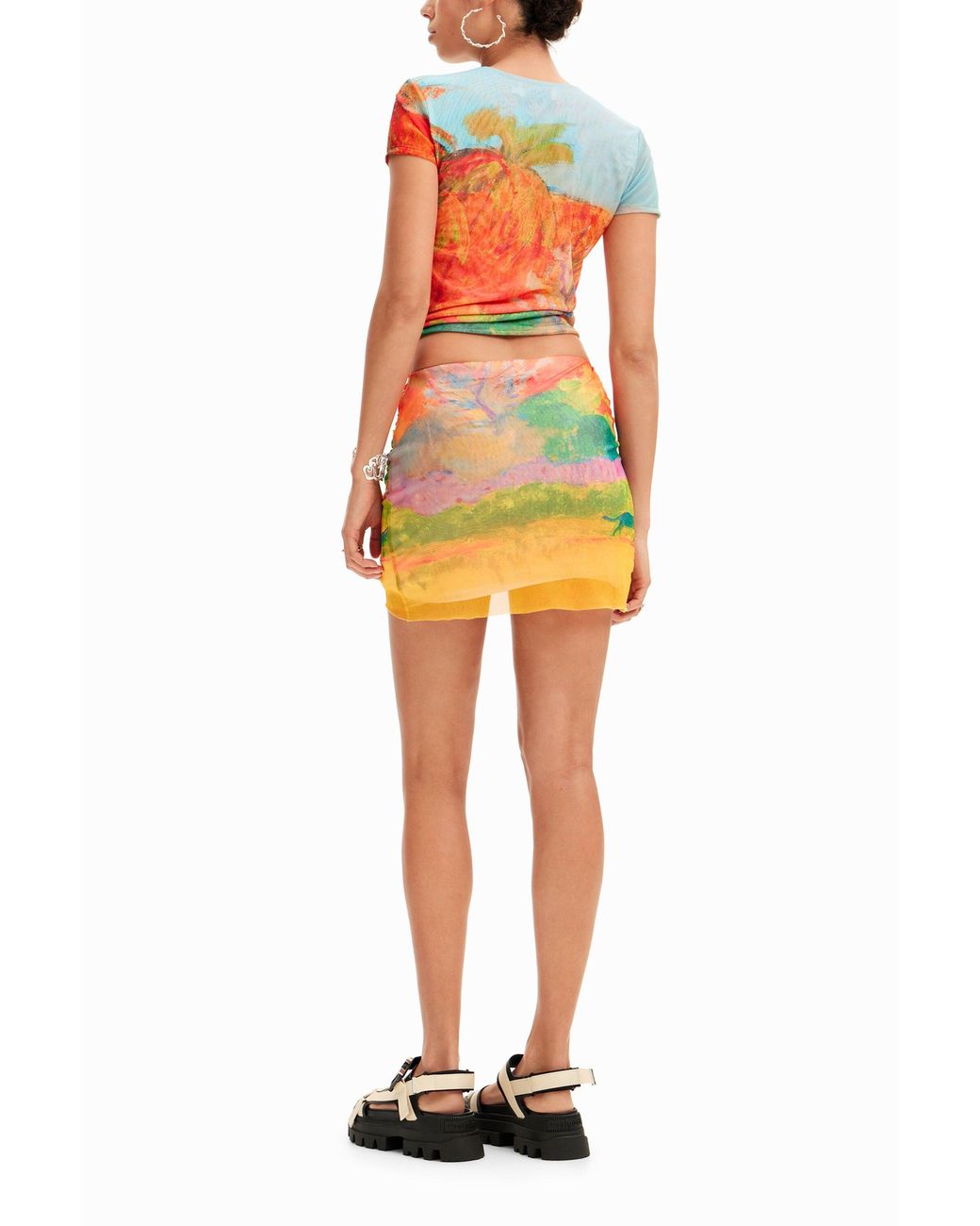 Desigual Red Arty Landscape Mini Skirt, Polyester