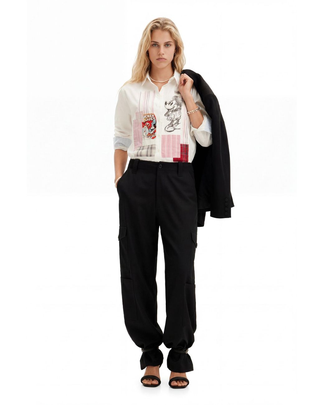 Desigual White Patchwork Mickey Mouse Shirt, Cotton