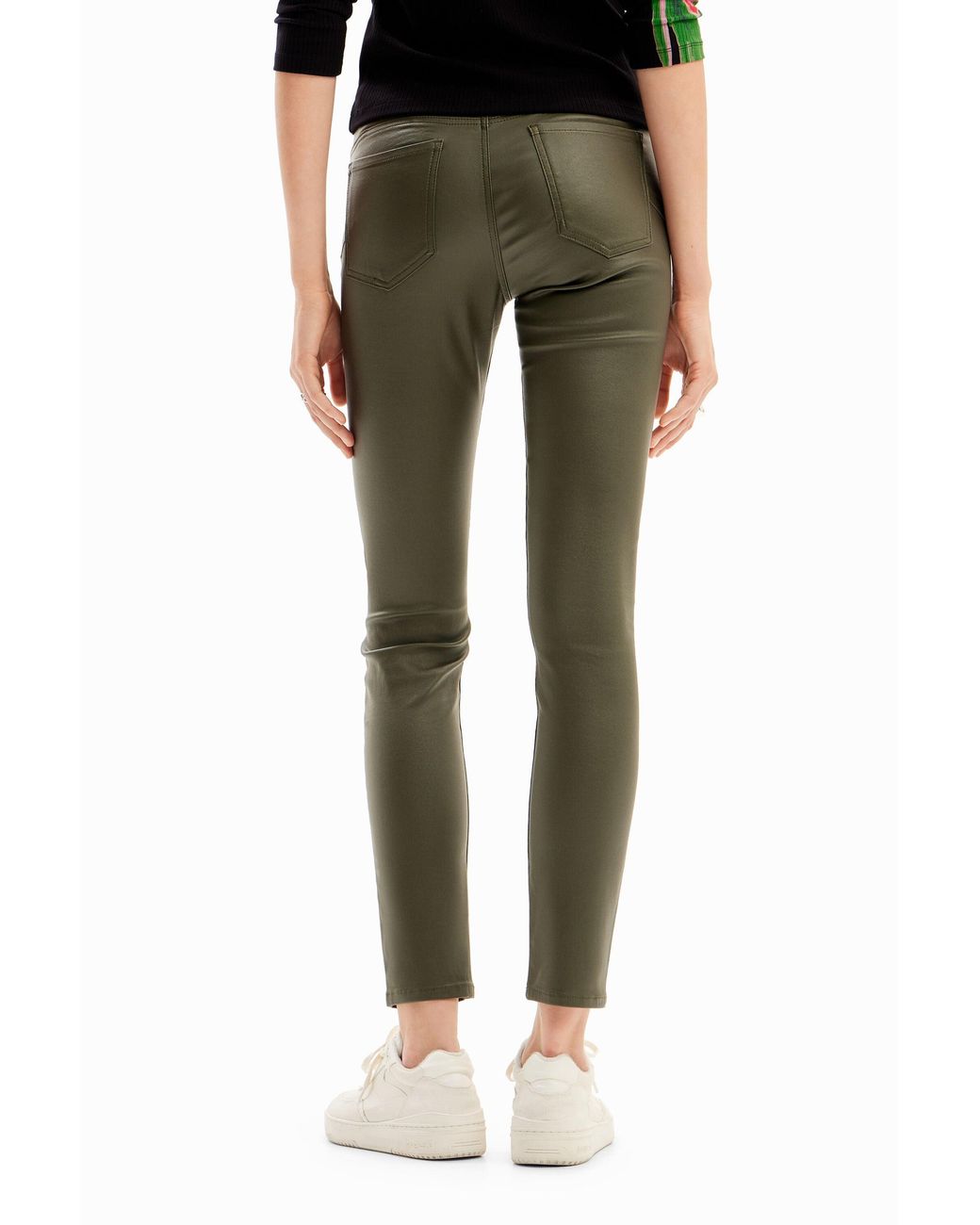 Desigual Green Leather-Effect Slim Trousers, Polyurethane