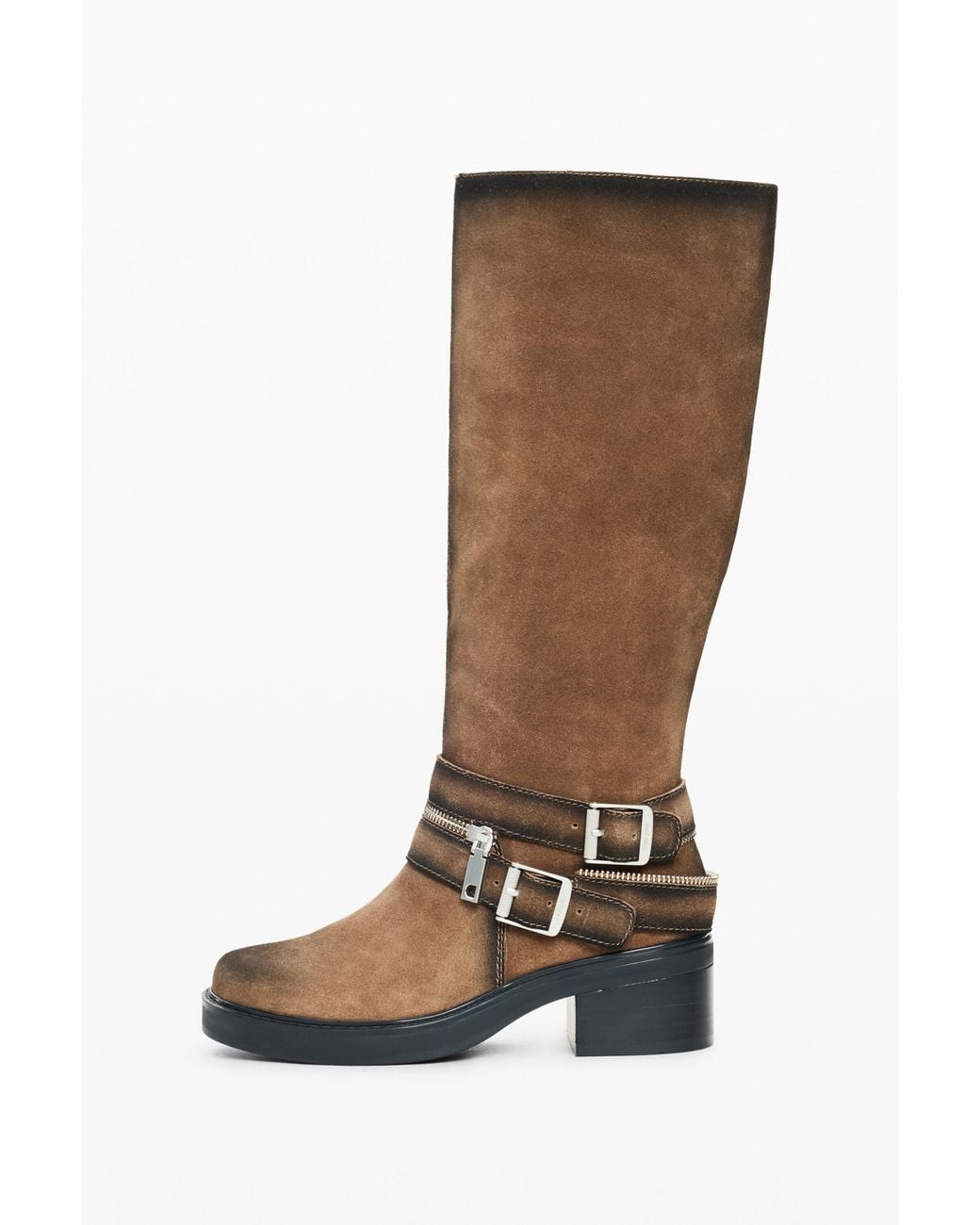 Desigual Brown Flat Buckle Boots, Cow Leather