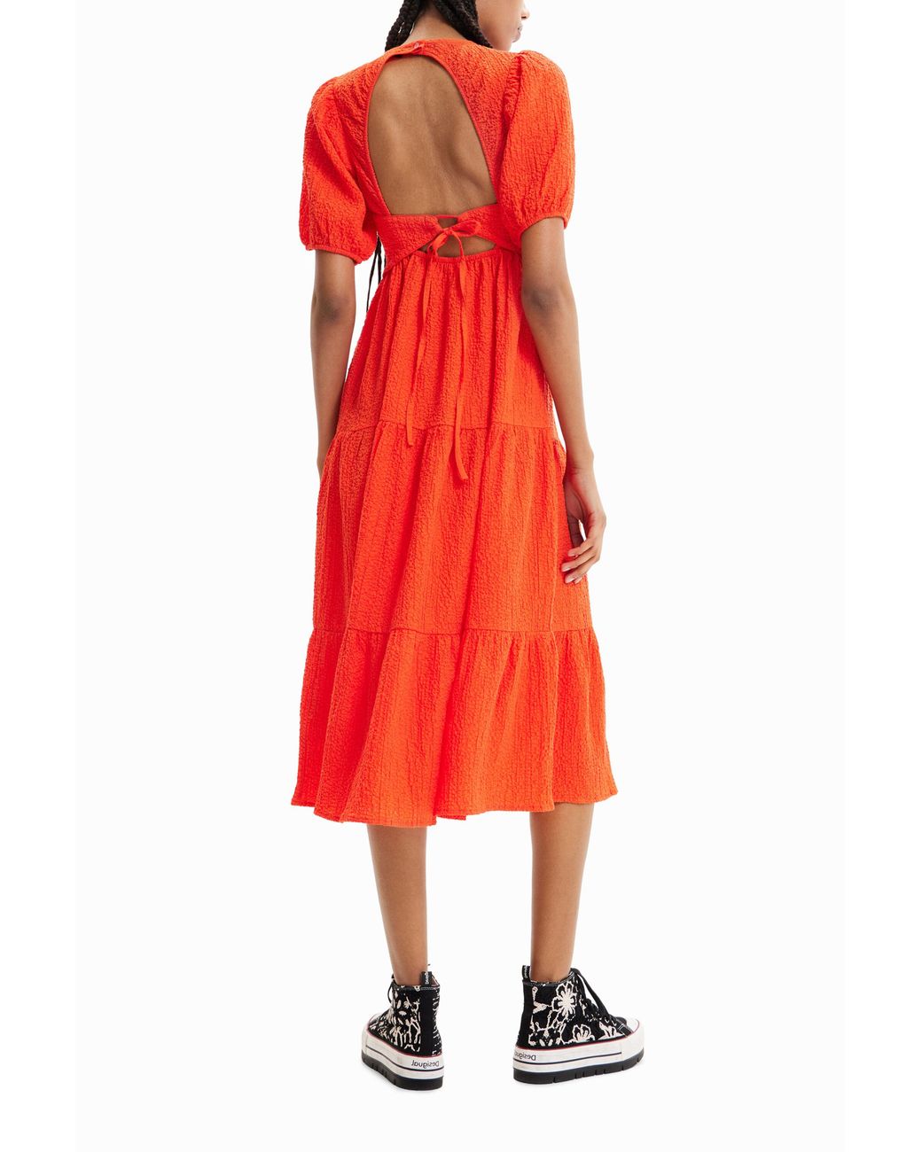 Desigual Red Back Neckline Midi Dress