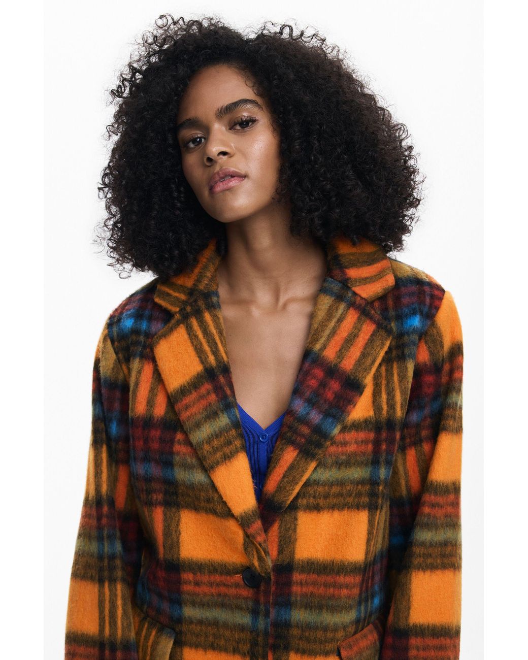 Desigual Oversize Check Coat in Blue | Lyst