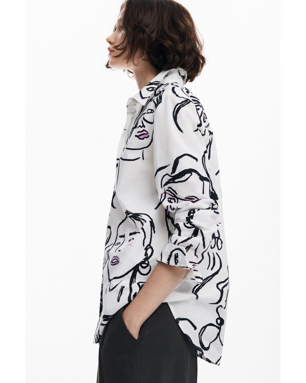 Desigual White Shirt With Face Print, Cotton