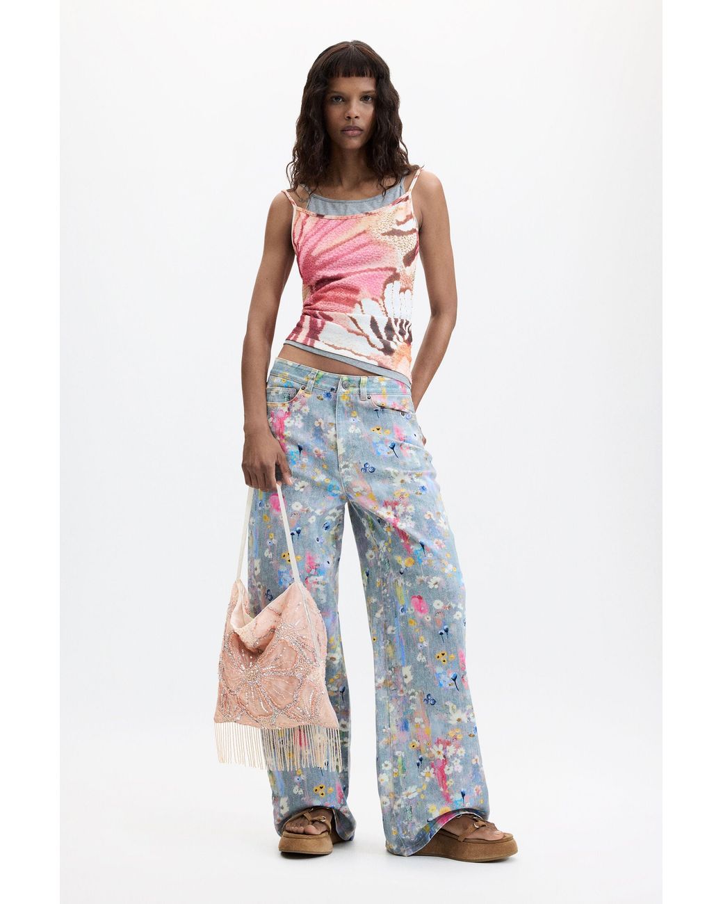 Desigual Pink Floral Shopping Bag, Polyester