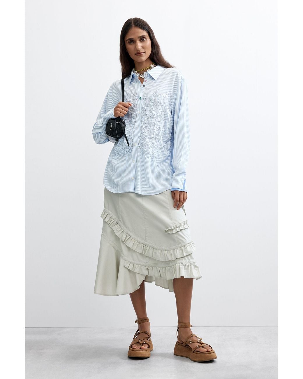 Desigual Blue Long Striped Shirt, Viscose