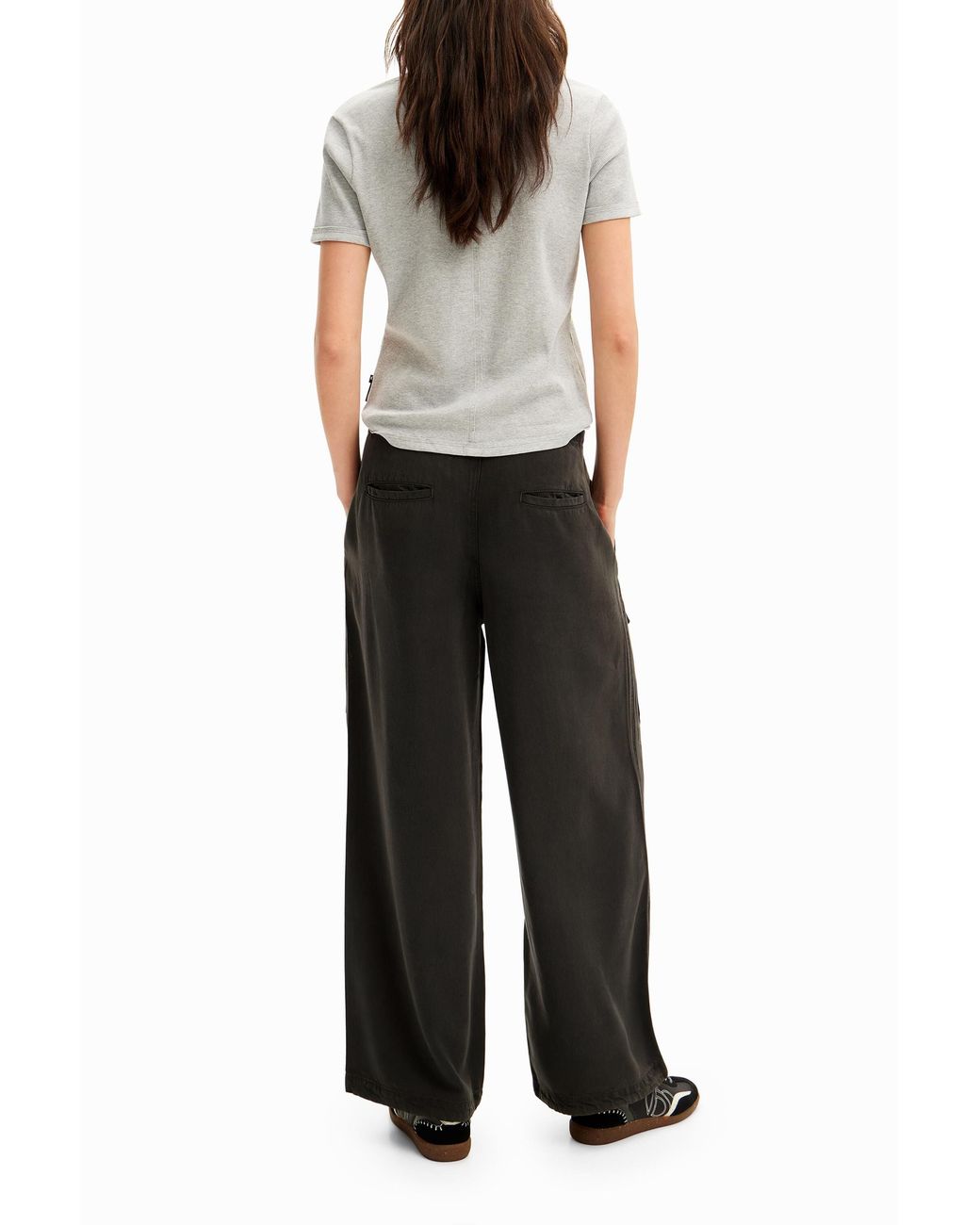 Desigual Black Wide-Leg Cargo Trousers, Lyocell
