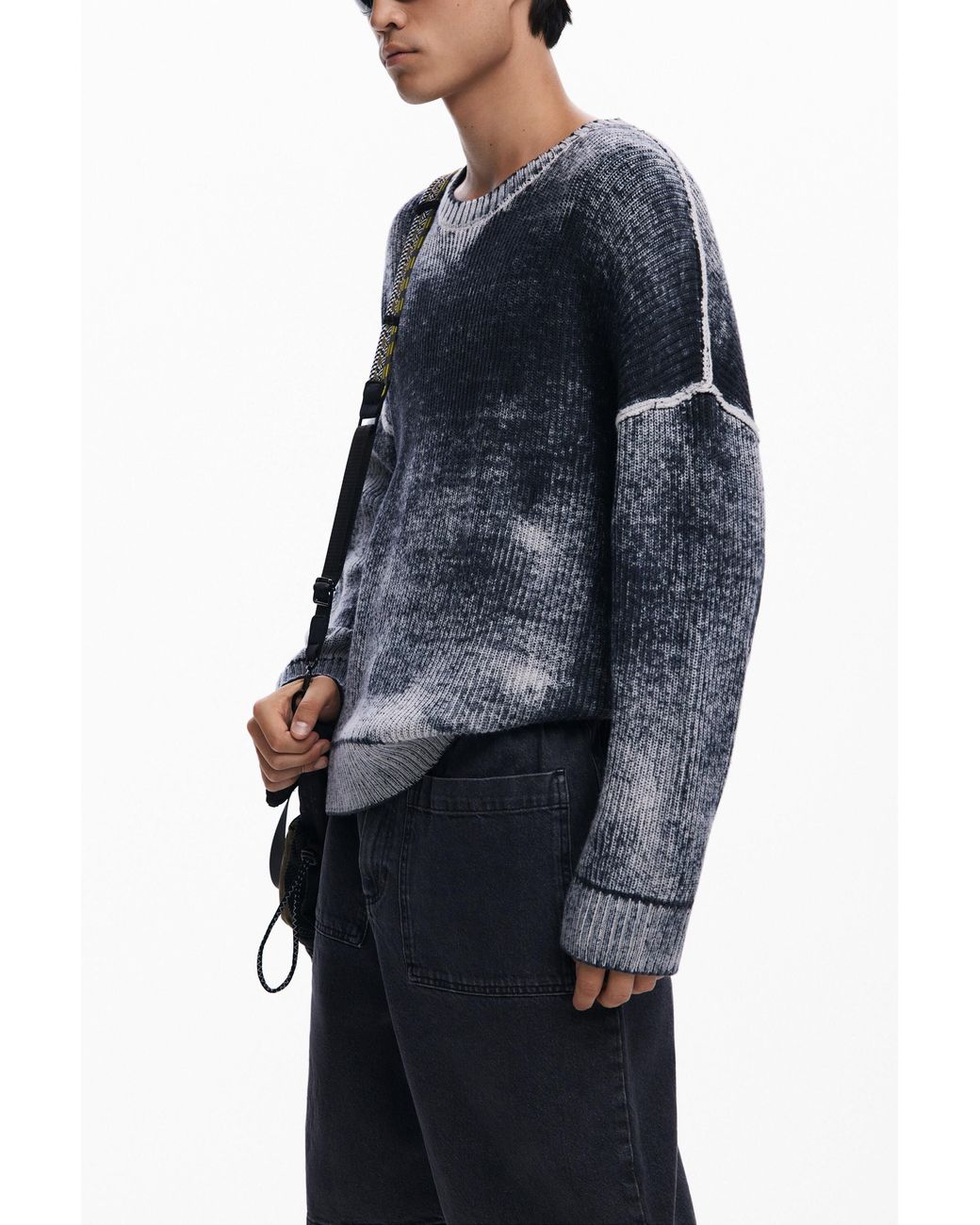 Desigual Blue Distressed Knit Sweater for men