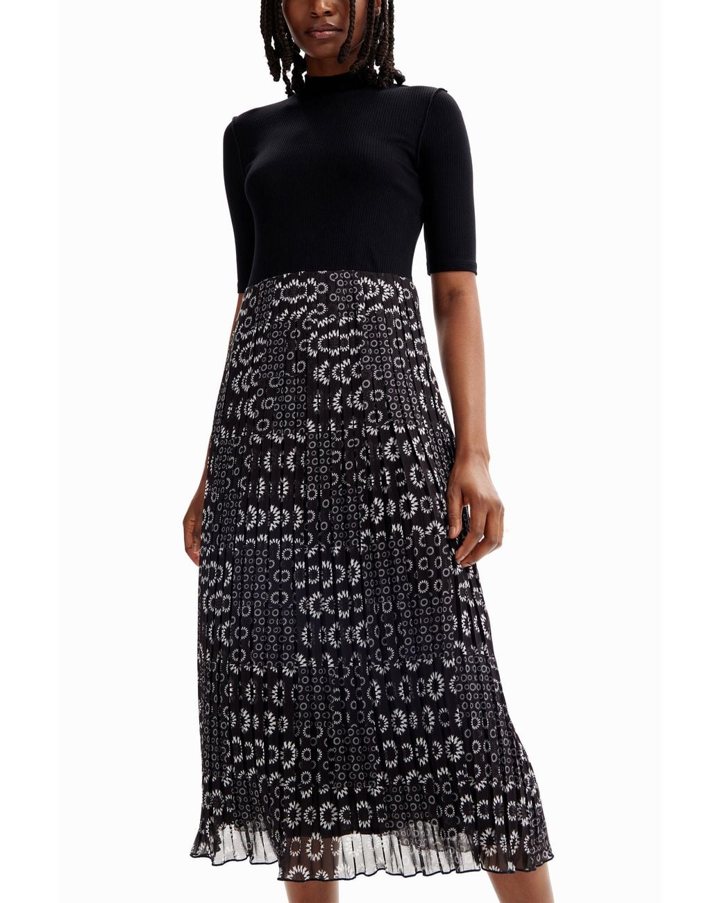 Desigual Black Combination Midi Dress