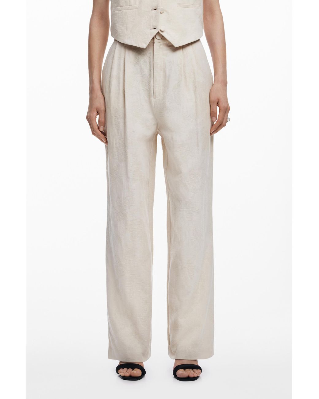 Desigual White Printed Pleated Trousers