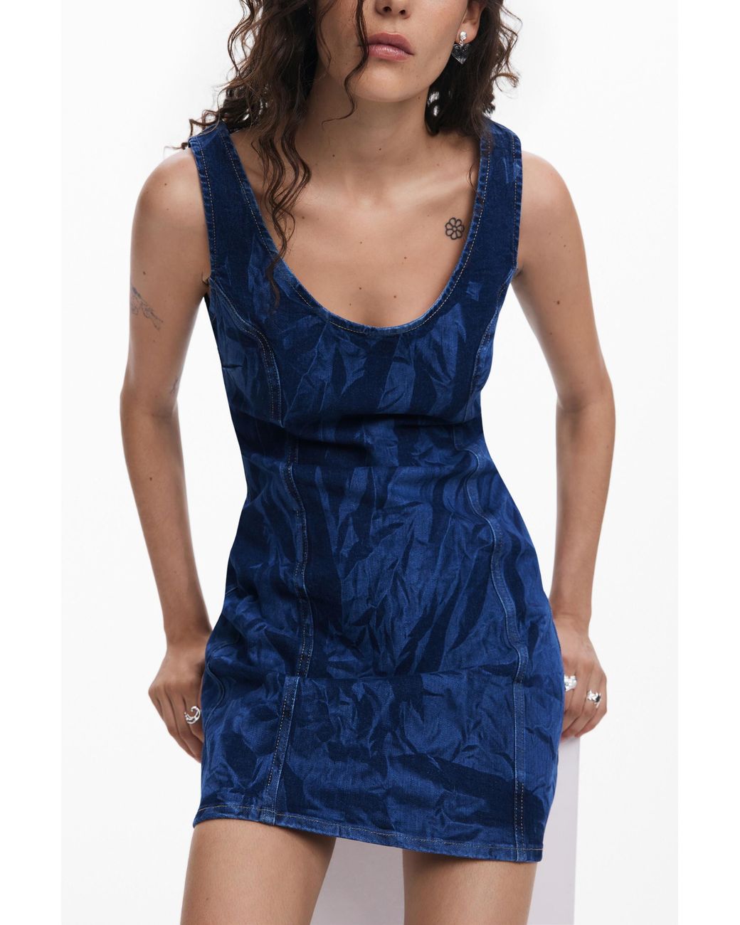 Desigual Blue Printed Denim Dress, Cotton