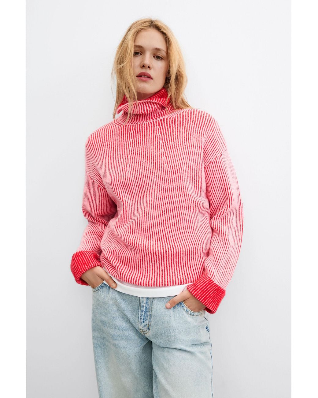 Desigual Red Ribbed Turtleneck Sweater