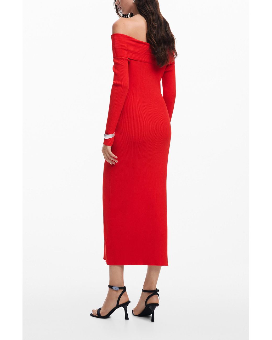 Desigual Red Bardot Neckline Dress