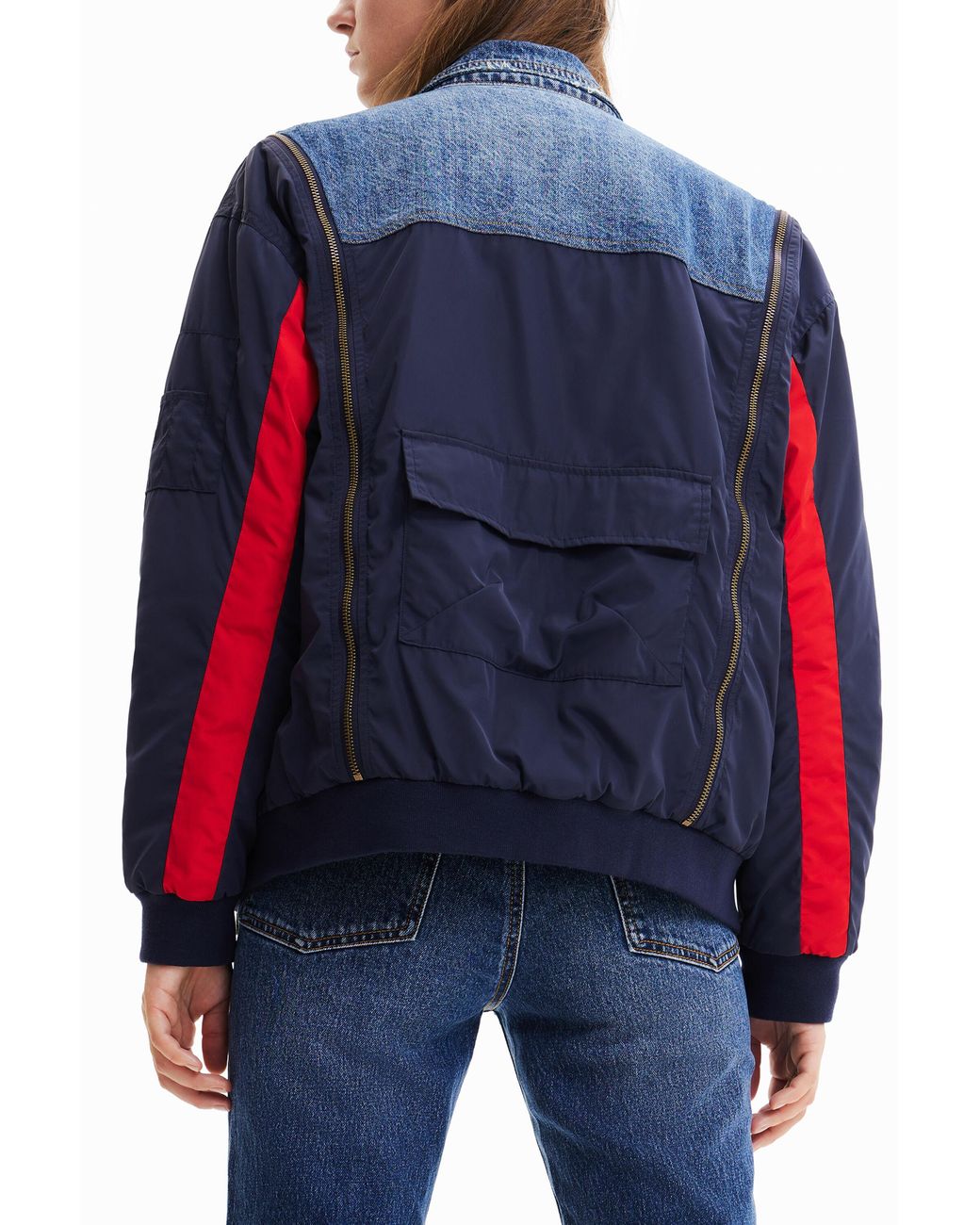 Desigual Blue Oversize Hybrid Denim Bomber Jacket