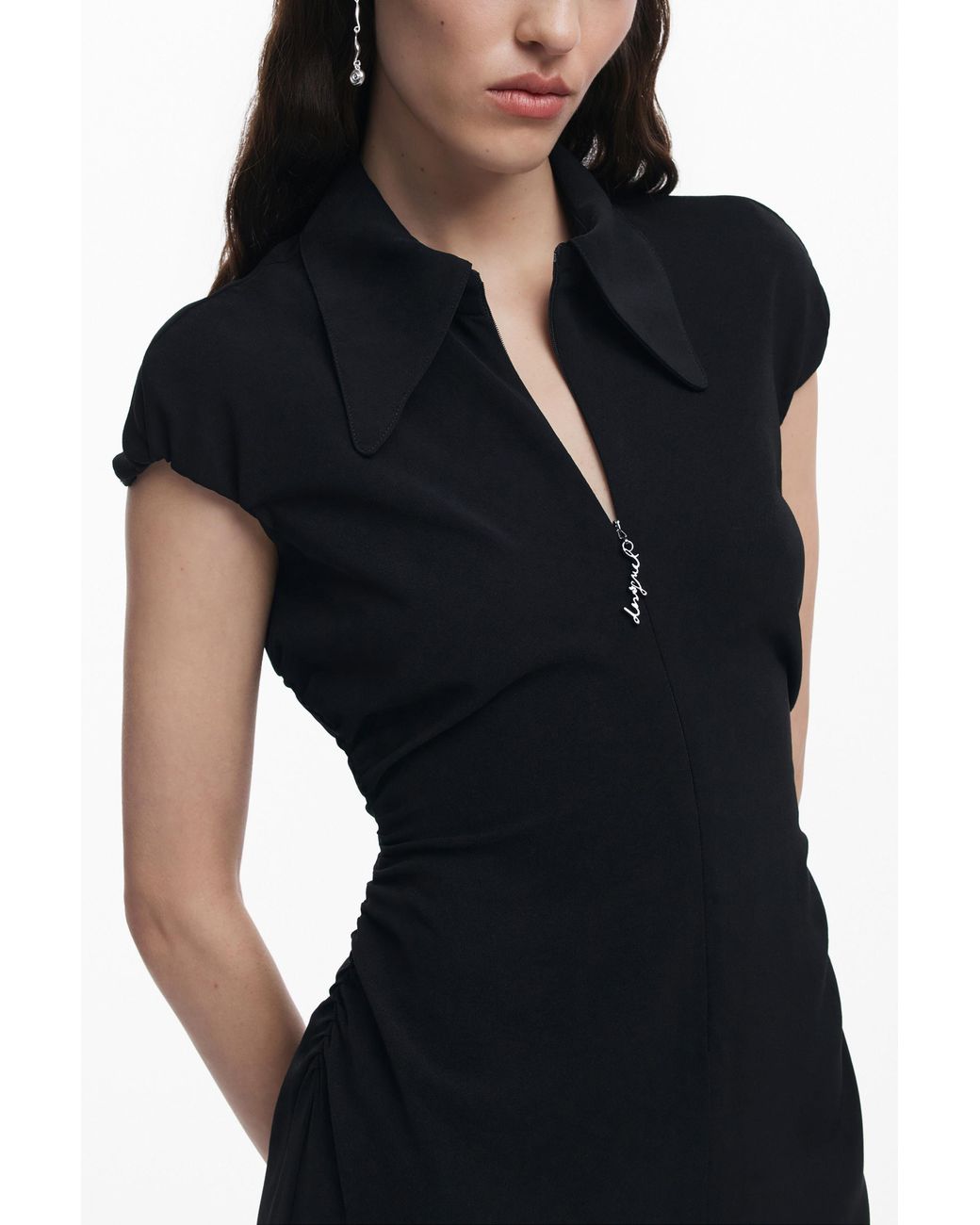 Desigual Black Short Zipper Dress, Polyester