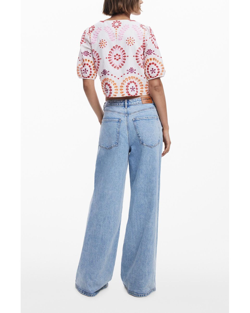 Desigual White Boho Printed Blouse With Bows, Cotton