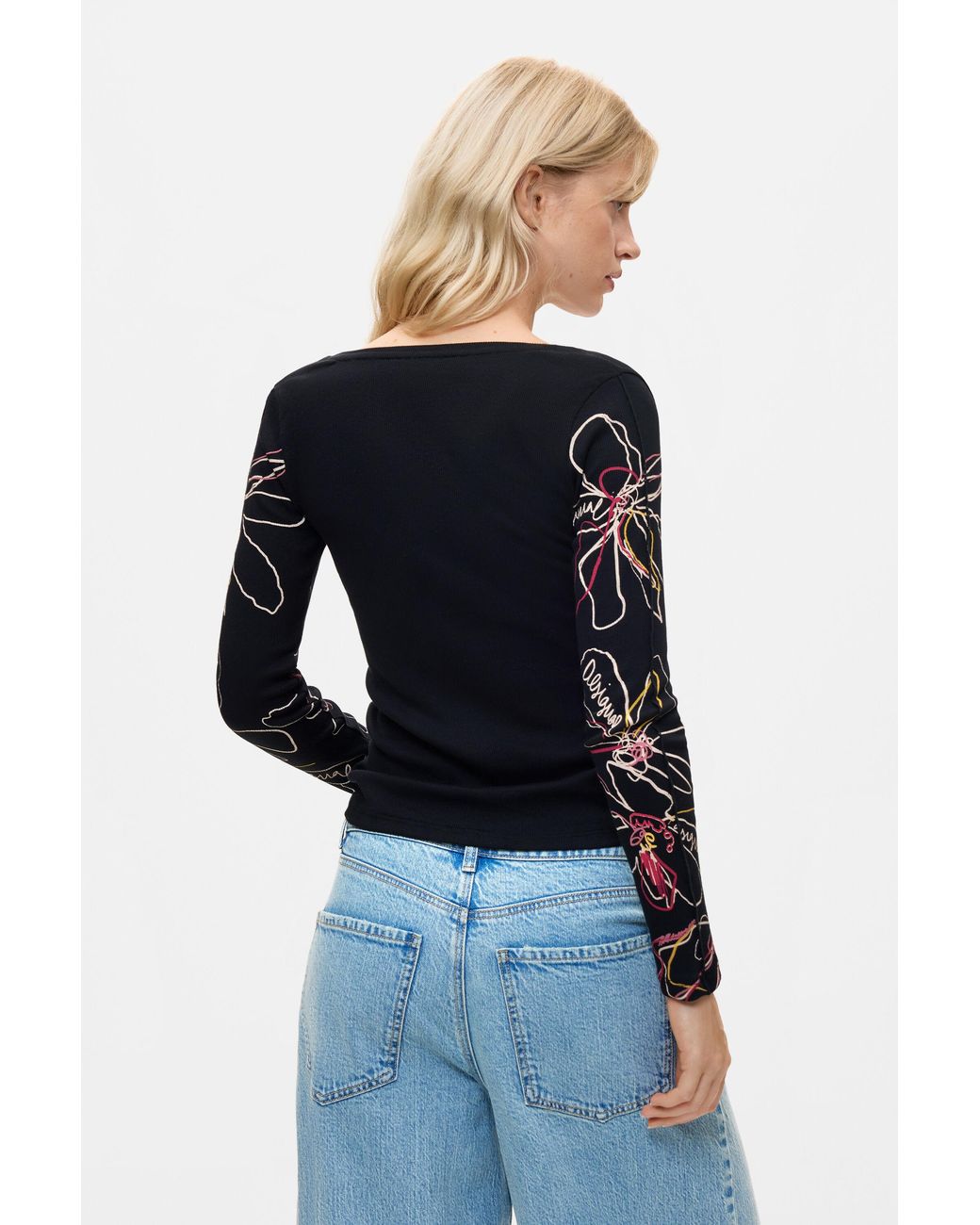 Desigual Blue Floral Long Sleeve T-Shirt, Cotton