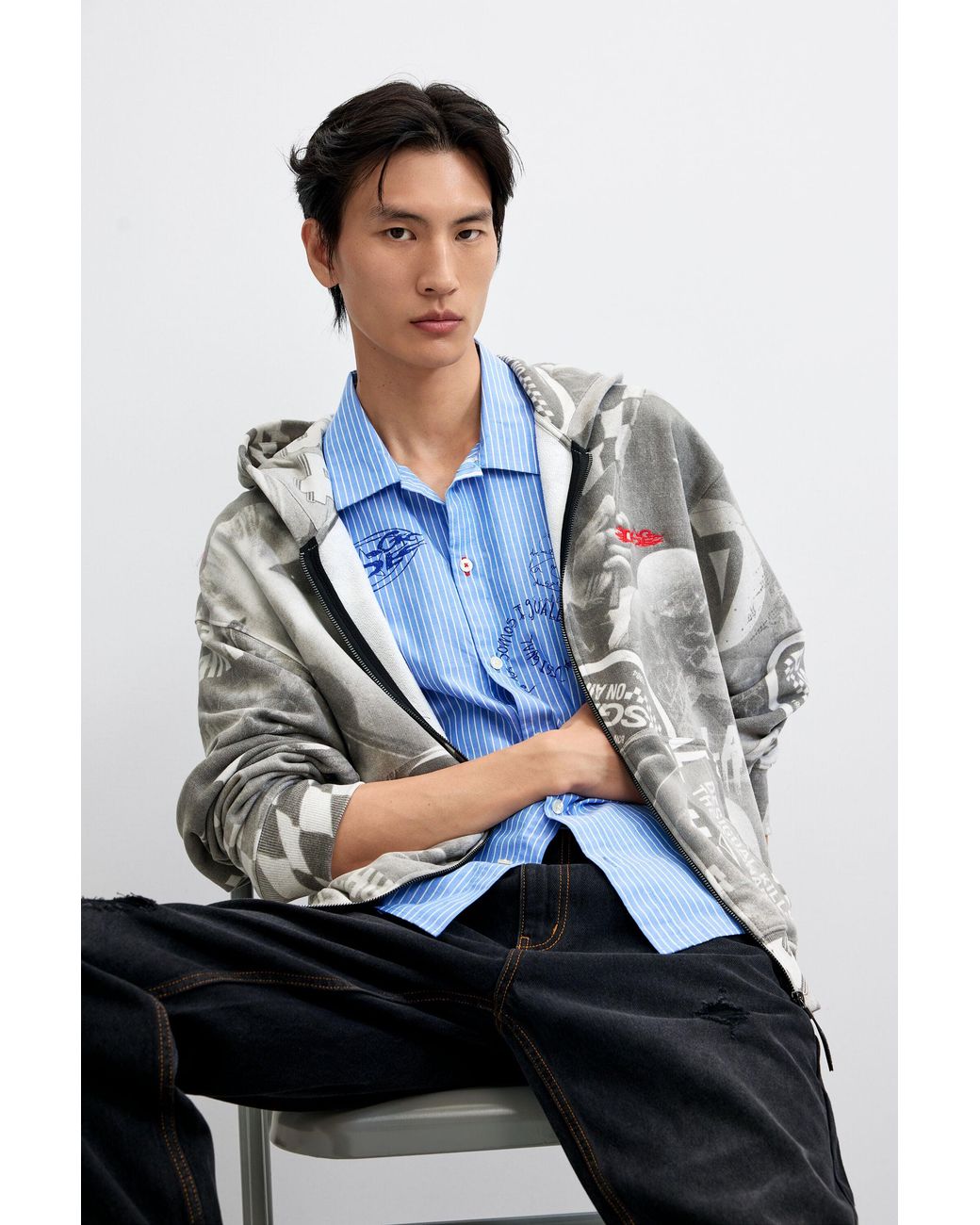 Desigual Gray Printed Sweatshirt, Cotton for men