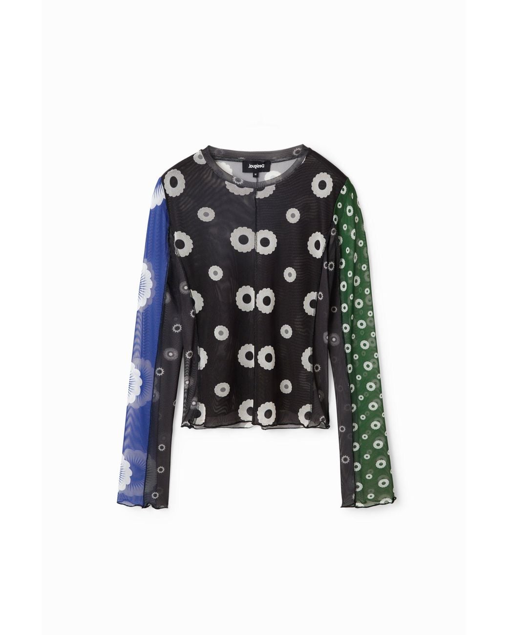 Desigual Black Geometric Tulle Patchwork T-Shirt, Polyester