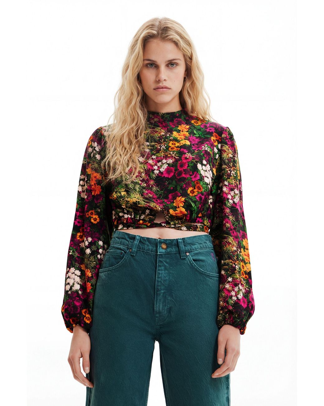 Desigual Multicolor Multi-Position Cropped Floral Blouse, Viscose