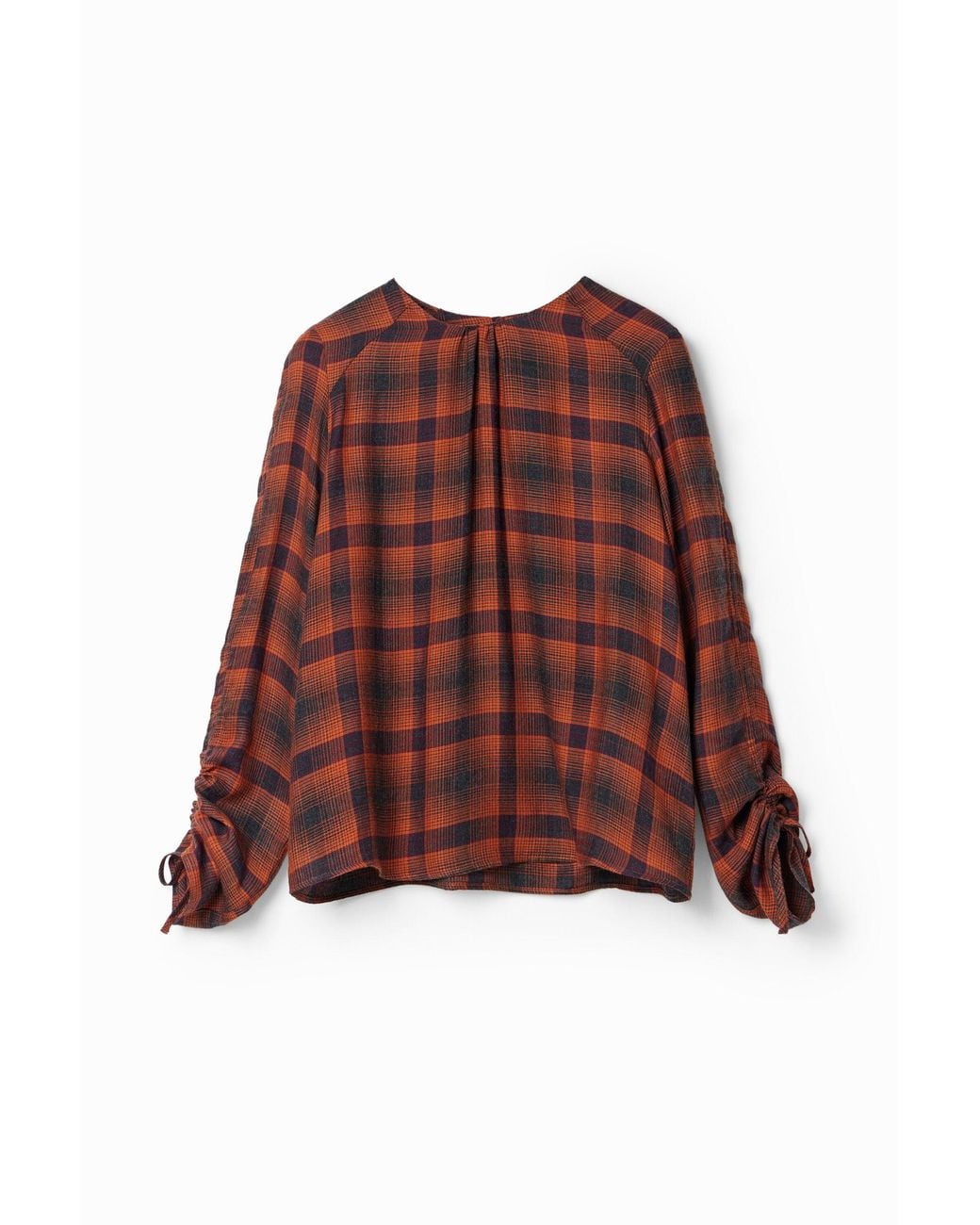 Desigual Red Adjustable Sleeve Plaid Blouse, Viscose