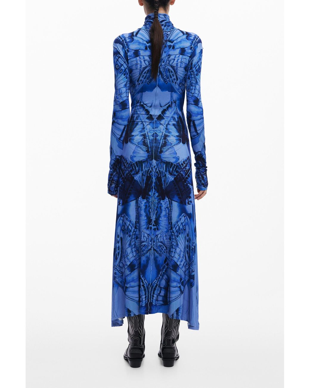 Desigual Blue Butterfly Midi Dress, Viscose