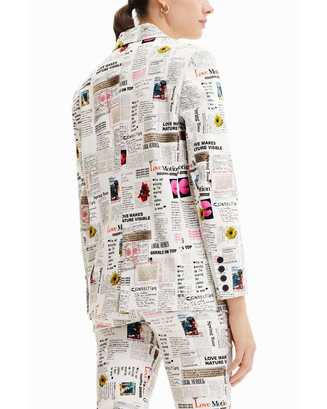 Desigual White Newspaper Blazer, Cotton