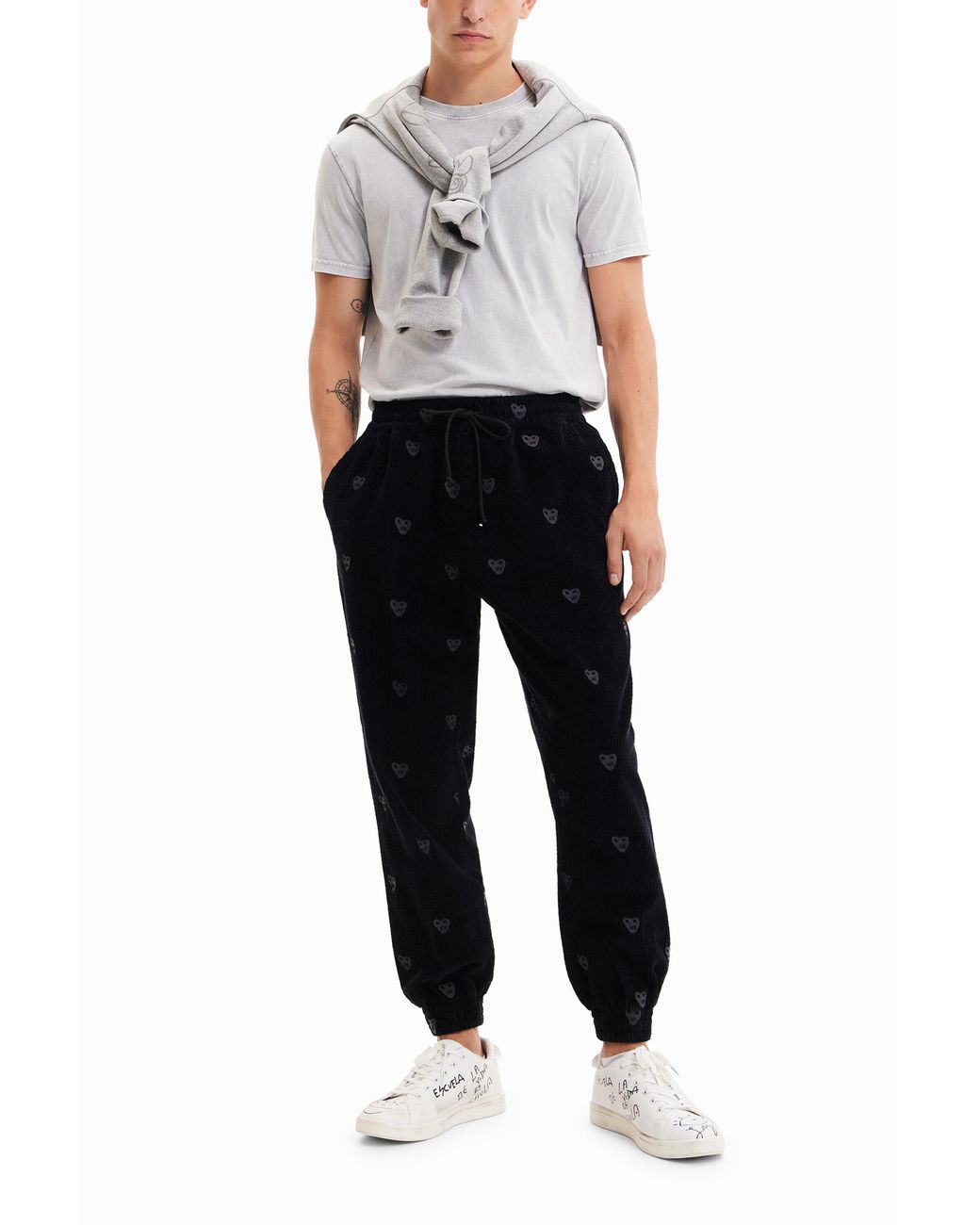 Desigual Black Skull Joggers, Cotton for men