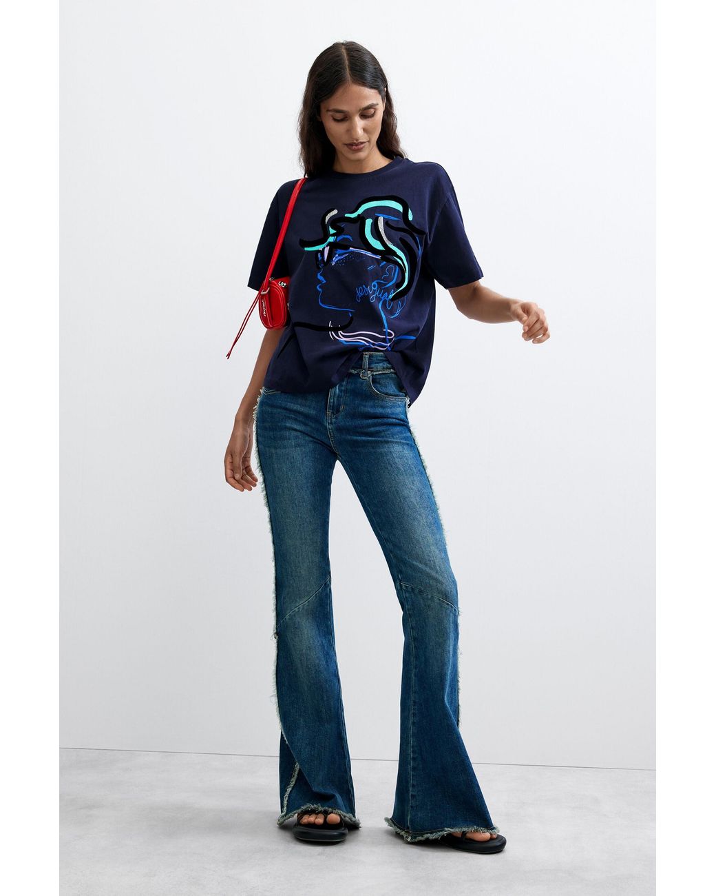 Desigual Blue Printed T-Shirt 100% Cotton, Cotton