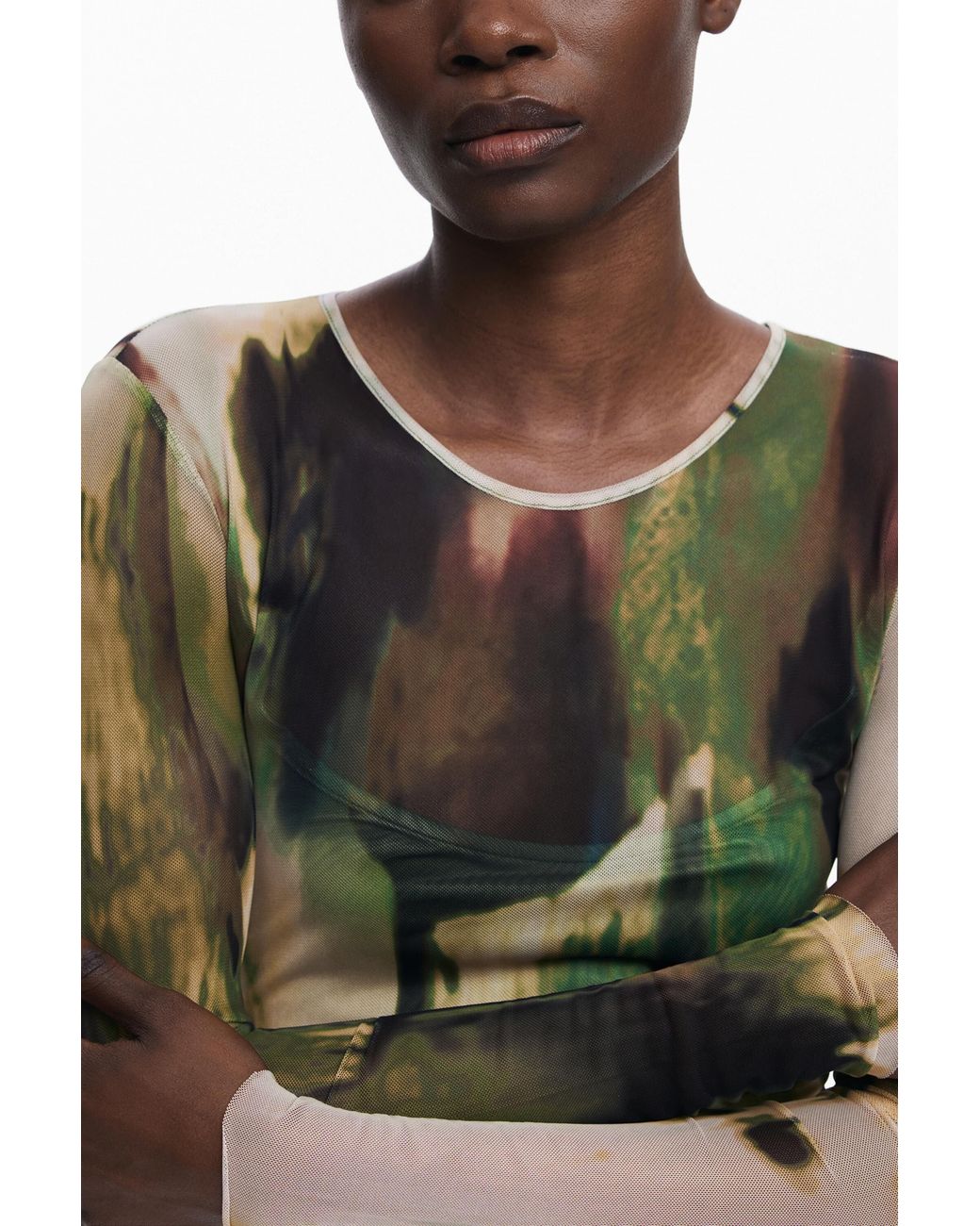 Desigual Green Long Tulle Dress, Polyester