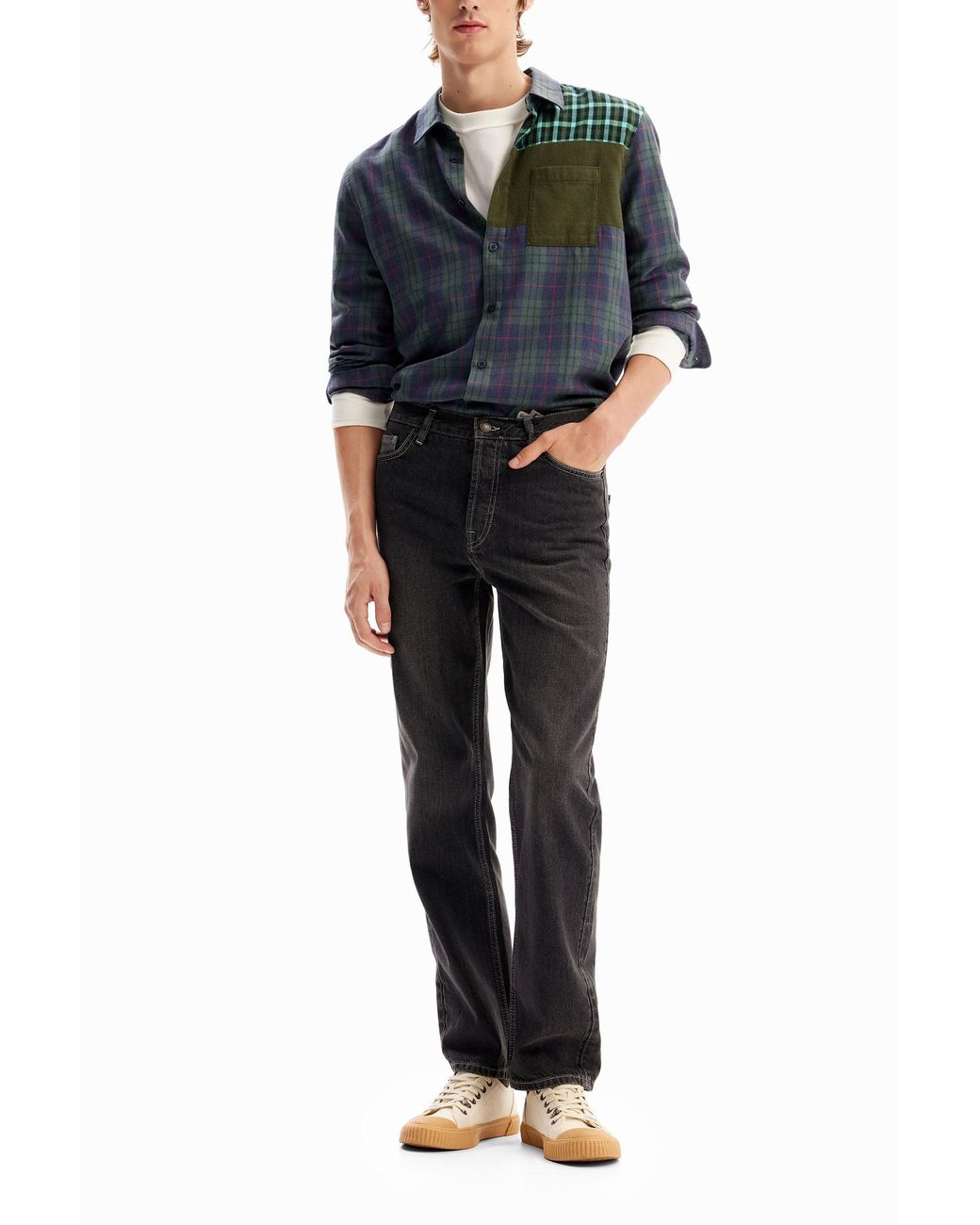 Desigual Black Straight Jeans, Cotton for men